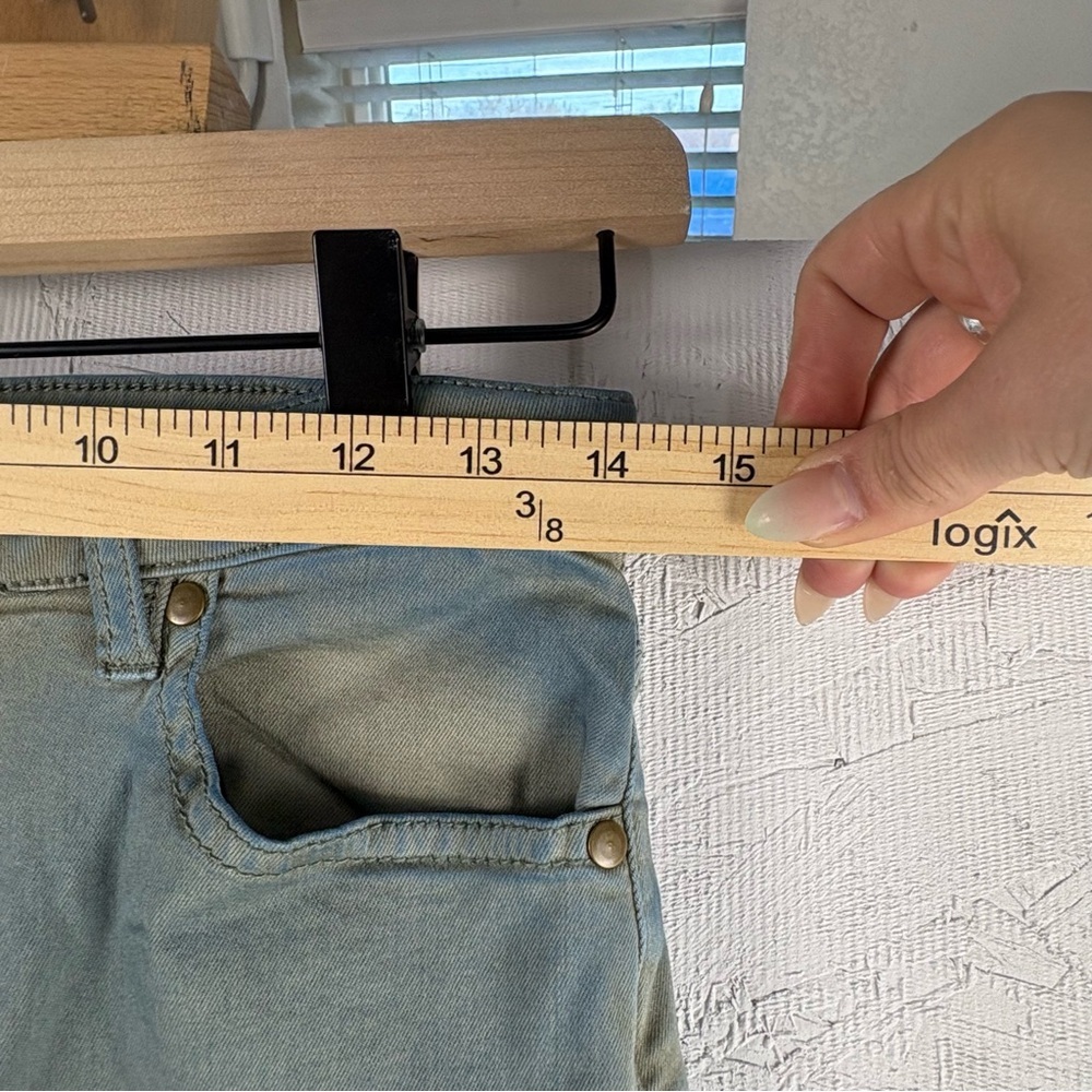 Easel Washed Denim Green Blue Wide Leg Jeans Small High Waist 5 Buttons Cropped - Picture 7 of 10